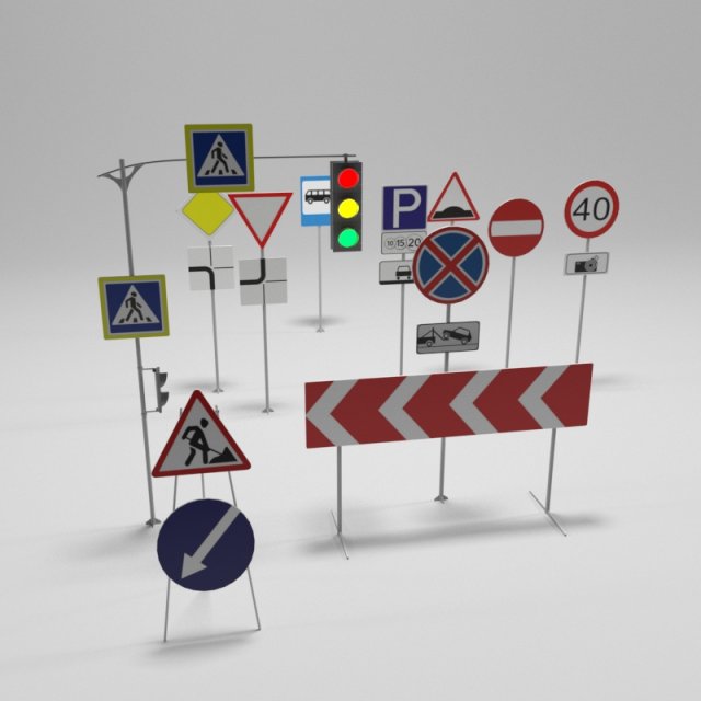 traffic signs 3D Model .c4d .max .obj .3ds .fbx .stl .blend 