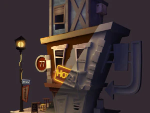 coffeshop street and hotel 3D Model