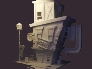 coffeshop street and hotel 3D Model