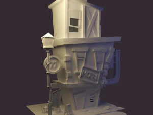 coffeshop street and hotel 3D Model
