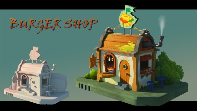 3d burger shop 3D मॉडल .c4d .max .obj .3ds .fbx .stl .blend 