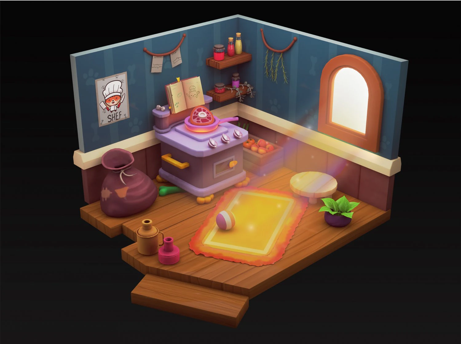 isometric kitchen 3D Model .c4d .max .obj .3ds .fbx .stl .blend 