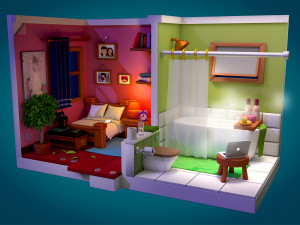 Bedroom and bathroom 3D Model