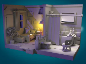 Bedroom and bathroom 3D Model