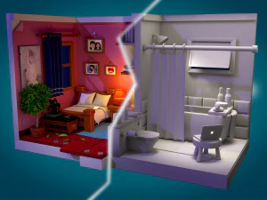 Bedroom and bathroom 3D Model