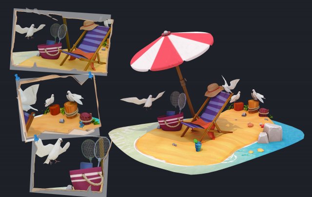 Summer Beach 3D Model .c4d .max .obj .3ds .fbx .stl .blend 