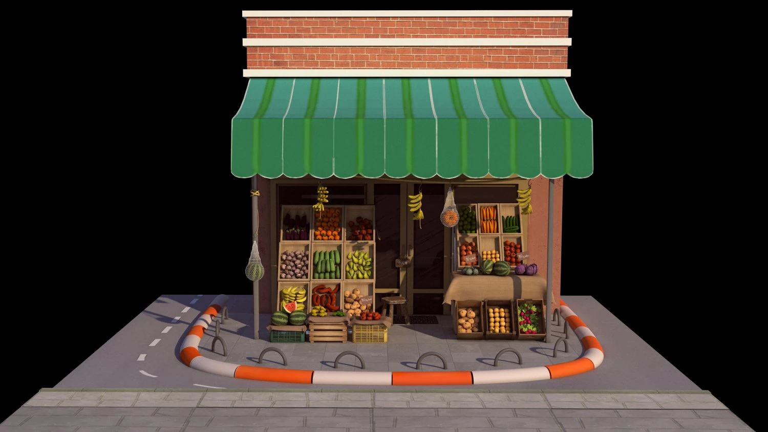 Fruit and Vegetable shop 3D Model .c4d .max .obj .3ds .fbx .stl .blend