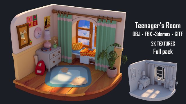 Teenagers room Modelo 3D .c4d .max .obj .3ds .fbx .stl .blend