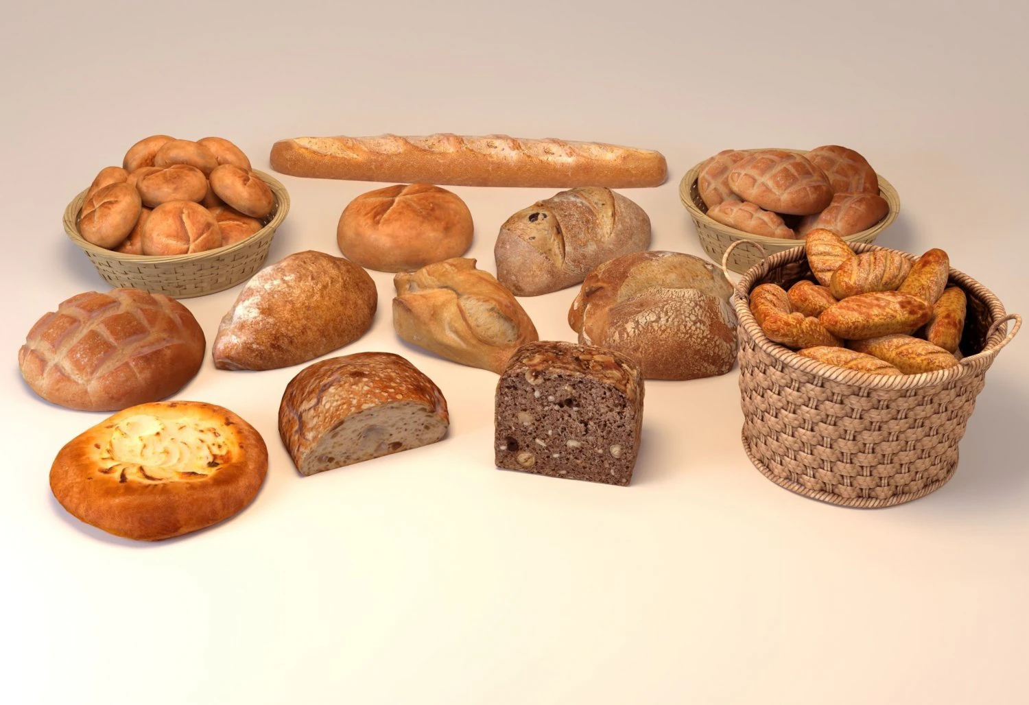 3D Bread 3D Model .c4d .max .obj .3ds .fbx .stl .blend 