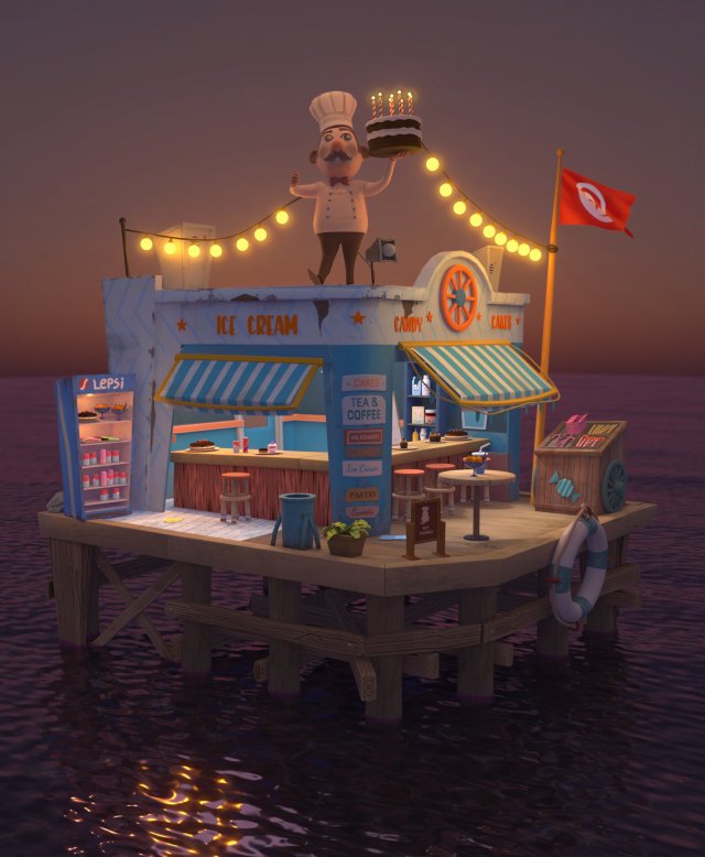 3D Beach coffee shop Modelo 3D .c4d .max .obj .3ds .fbx .stl .blend 