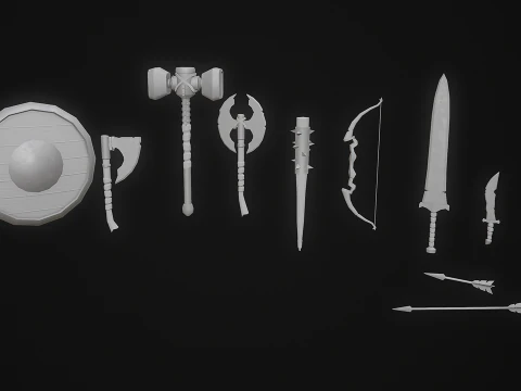 Stylized Medieval Weapons and Shields Bundle Pack Low-poly 3D Model