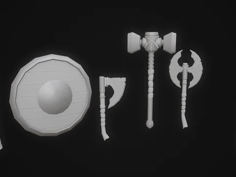 Stylized Medieval Weapons and Shields Bundle Pack Low-poly 3D Model