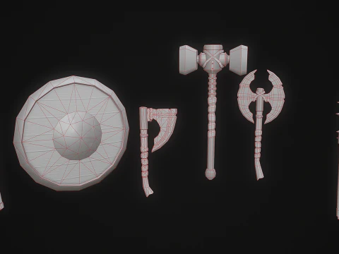 Stylized Medieval Weapons and Shields Bundle Pack Low-poly 3D Model