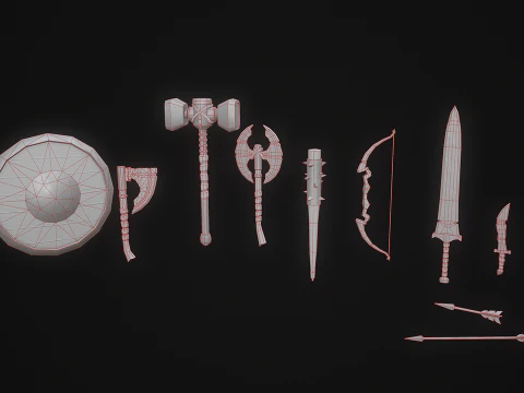 Stylized Medieval Weapons and Shields Bundle Pack Low-poly 3D Model