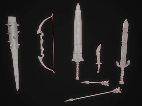 Stylized Medieval Weapons and Shields Bundle Pack Low-poly 3D Model