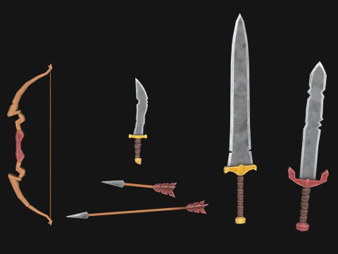 Stylized Medieval Weapons and Shields Bundle Pack Low-poly 3D Model