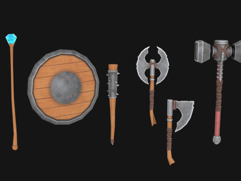 Stylized Medieval Weapons and Shields Bundle Pack Low-poly 3D 模型