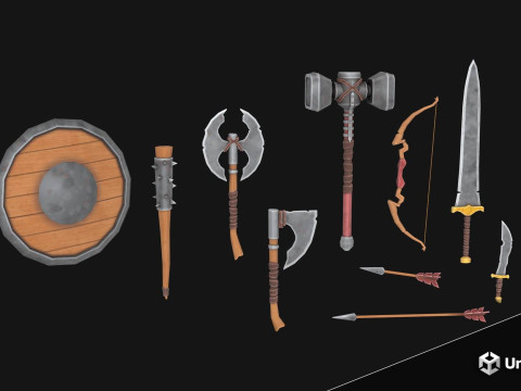 Stylized Medieval Weapons and Shields Bundle Pack Low-poly 3Dモデル