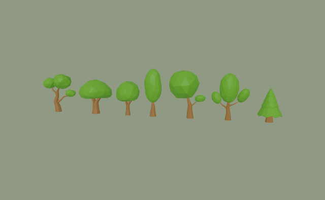 low poly cartoon trees 3D 模型 .c4d .max .obj .3ds .fbx .stl .blend