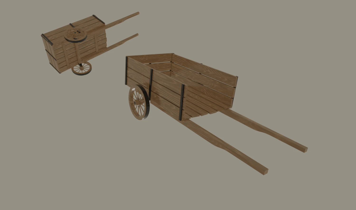 wooden cart 3D Model .c4d .max .obj .3ds .fbx .stl .blend 