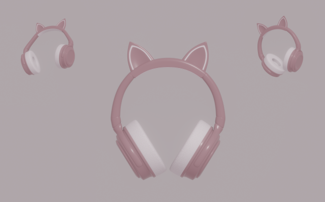 Bluetooth Headphones with Cat Ears 3D Model .c4d .max .obj .3ds .fbx .stl .blend 