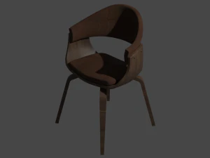 中世纪现代餐厅风格的胡桃木和天鹅绒椅子 3D 模型