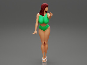 Sexy Brunette Woman Posing and Opening Window 3D Print Model Modèles 3D en vedette