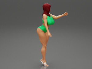 Sexy Brunette Woman Posing and Opening Window 3D Print Model Modèles 3D en vedette
