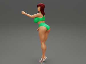 Sexy Brunette Woman Posing and Opening Window 3D Print Model Modèles 3D en vedette