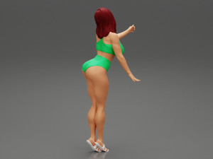 Sexy Brunette Woman Posing and Opening Window 3D Print Model Modèles 3D en vedette