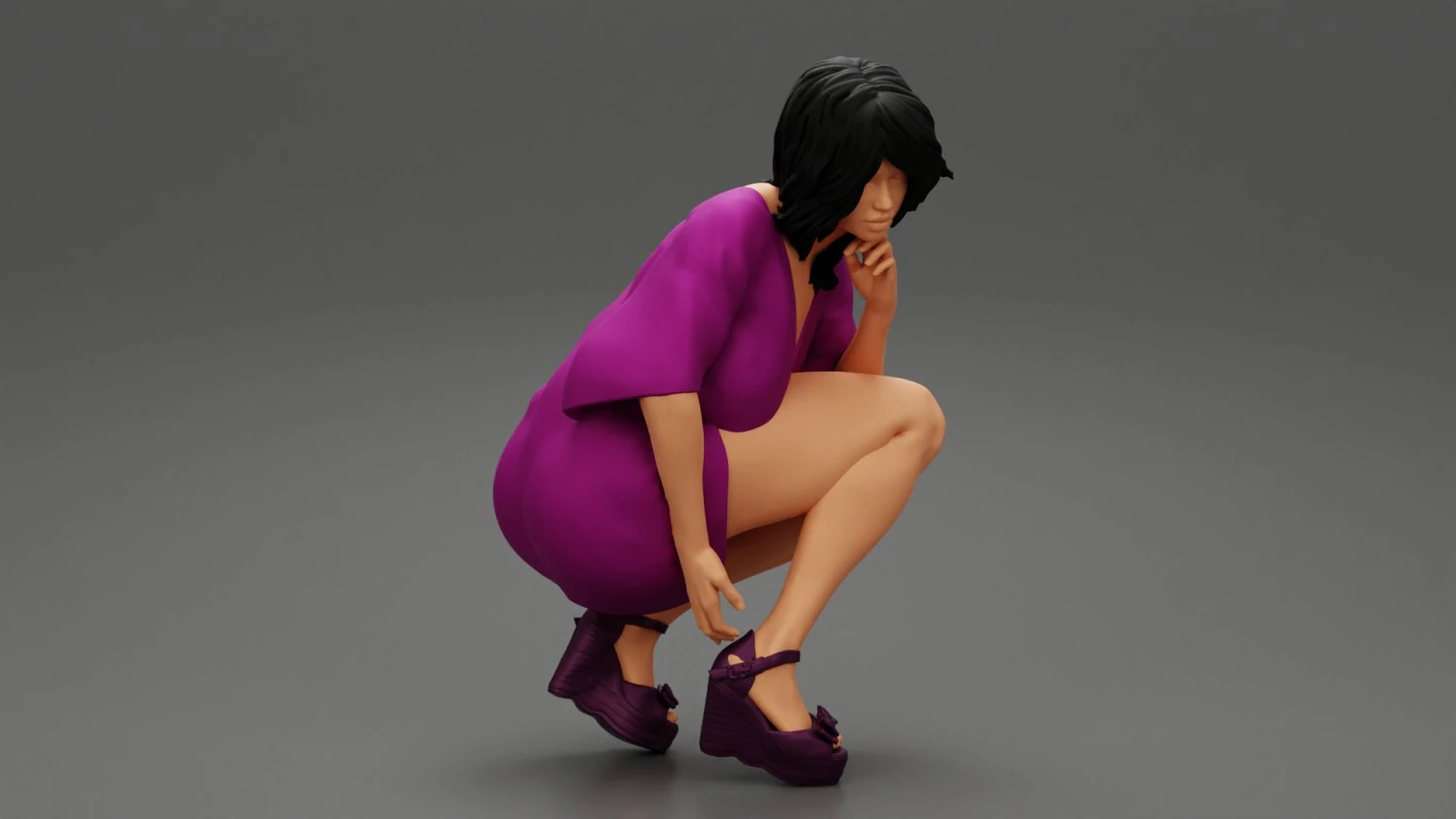 Beautiful Woman Bending Down 3D Print Model 3D Print Model .c4d .max .obj .3ds .fbx .stl .blend 