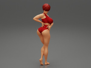 Beautiful Short Hair Brunette Woman Wearing Bikini 3D print model 3D-printmodel