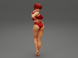Beautiful Short Hair Brunette Woman Wearing Bikini 3D print model Modello di stampa 3D