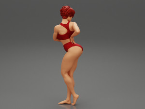 Beautiful Short Hair Brunette Woman Wearing Bikini 3D print model Modello di stampa 3D