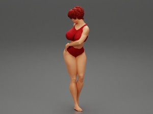 Beautiful Short Hair Brunette Woman Wearing Bikini 3D print model Modello di stampa 3D