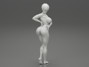 Beautiful Short Hair Brunette Woman Wearing Bikini 3D print model Modello di stampa 3D