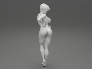 Beautiful Short Hair Brunette Woman Wearing Bikini 3D print model Modello di stampa 3D