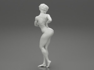 Beautiful Short Hair Brunette Woman Wearing Bikini 3D print model Modello di stampa 3D