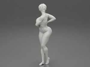 Beautiful Short Hair Brunette Woman Wearing Bikini 3D print model Modello di stampa 3D