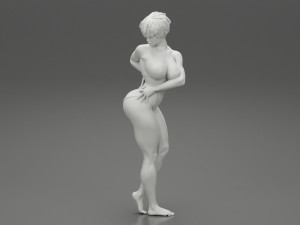 Beautiful Short Hair Brunette Woman Wearing Bikini 3D print model Modello di stampa 3D