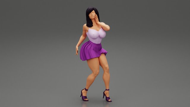 Sexy Woman Posing Wearing Skirt 3D Print Model 3Dプリントモデル .c4d .max .obj .3ds .fbx .stl .blend