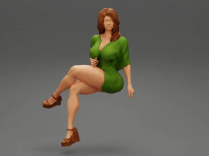 Woman Wearing High Heels Shoes and Short Skirt Sitting 3D Print Model 3D Print Model