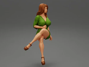 Woman Wearing High Heels Shoes and Short Skirt Sitting 3D Print Model 3D Print Model