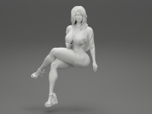 Woman Wearing High Heels Shoes and Short Skirt Sitting 3D Print Model 3D Принт Модель