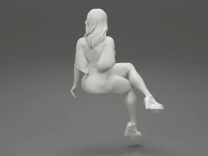 Woman Wearing High Heels Shoes and Short Skirt Sitting 3D Print Model 3D Print Model
