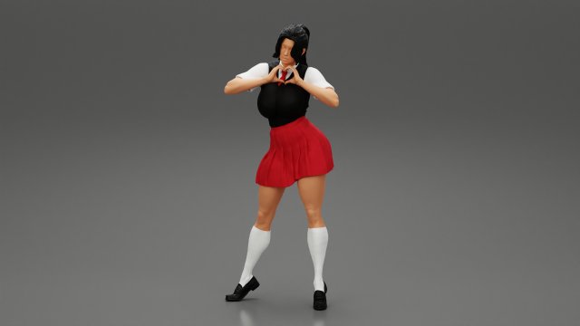Sexy School Girl Wearing Costume Making Heart with His Hands 3D Print Model Modello di stampa 3D .c4d .max .obj .3ds .fbx .stl .blend 