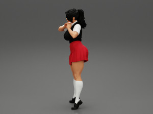 Sexy School Girl Wearing Costume Making Heart with His Hands 3D Print Model Modello di stampa 3D