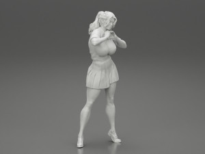 Sexy School Girl Wearing Costume Making Heart with His Hands 3D Print Model Modello di stampa 3D