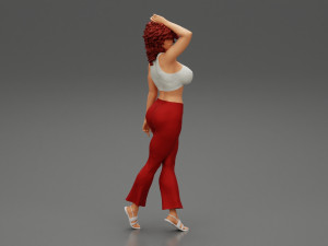 Beautiful Girl with Curly Hair Standing 3D Print Model 3D Print Model
