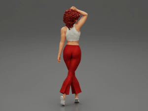 Beautiful Girl with Curly Hair Standing 3D Print Model 3D Print Model